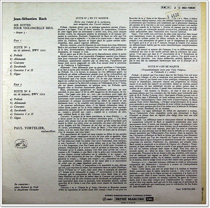 BACH SUITE POUR VIOLONCELLE SEUL DISQUE 3