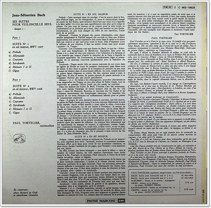 BACH SUITE POUR VIOLONCELLE SEUL DISQUE 1