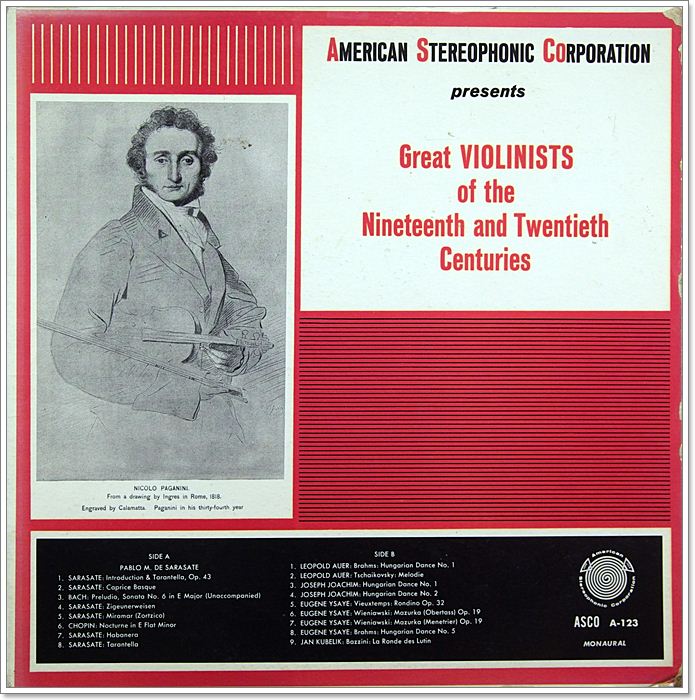 GREAT VIOLINISTS OF THE NINETEENTH AND TWENTIETH CENTURIES