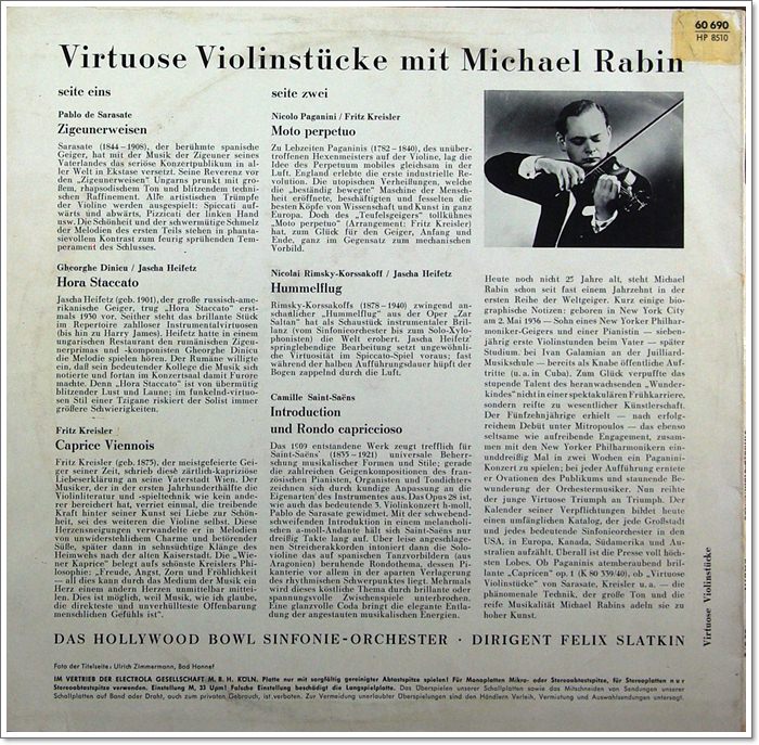 SARASATE, HEIFETZ, KREISLER, PAGANINI, FIMSKY-LORSSAKOFF, SAINT-SAENS MICHAEL FABIN