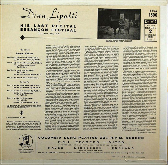 DINU LIPATTI HIS LAST RECITAL. BESANCON FESTIVAL