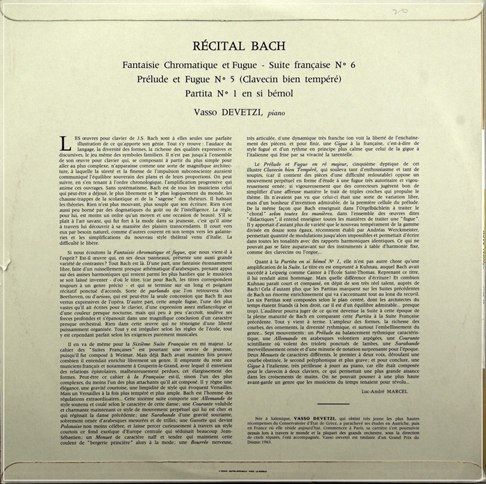 BACH RECITAL / VASSO DEVETZI :PIANO