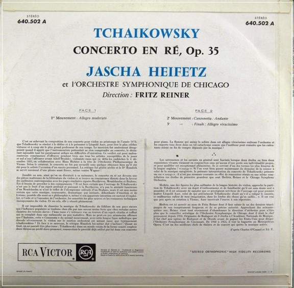 TCHAIKOVSKY VIOLIN CONCERTO .HEIFETZ & REINER > 실내악곡 LP & 오디오 전문 몰