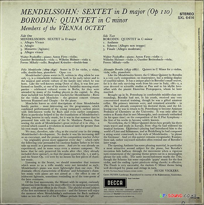 SXL 6414 BORODIN: QUINTET / MENDELSSOHN: SEXTET VIENNA OCTET WB