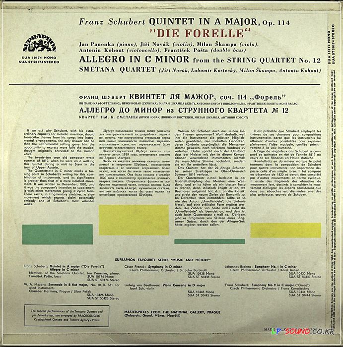 SUPRAPHON RED  SCHUBERT TROUT QUINTET  PANENKA NOVAK