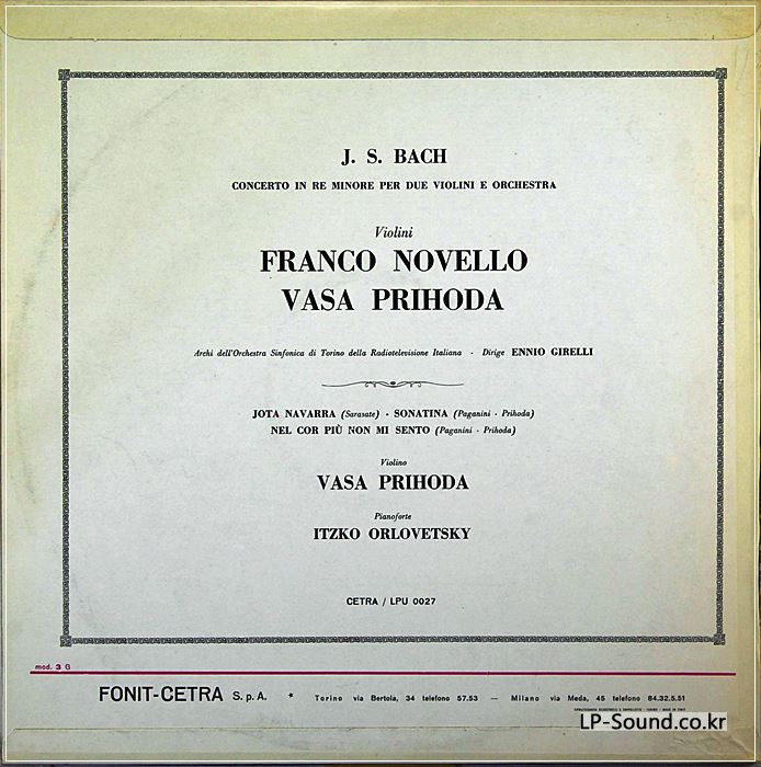BACH SARASATE PAGANINI VASA PRIHODA VIOLIN CETRA LPU 0027 ITALY  RARE