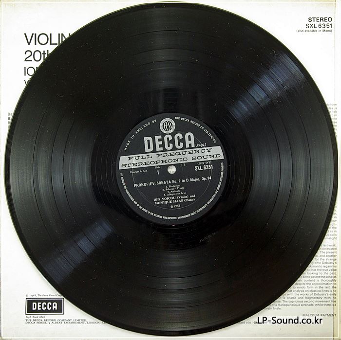 SXL 6351 VIOLIN SONATAS BY 20TH CENTURY COMPOSERS WBG ED1 VOICOU