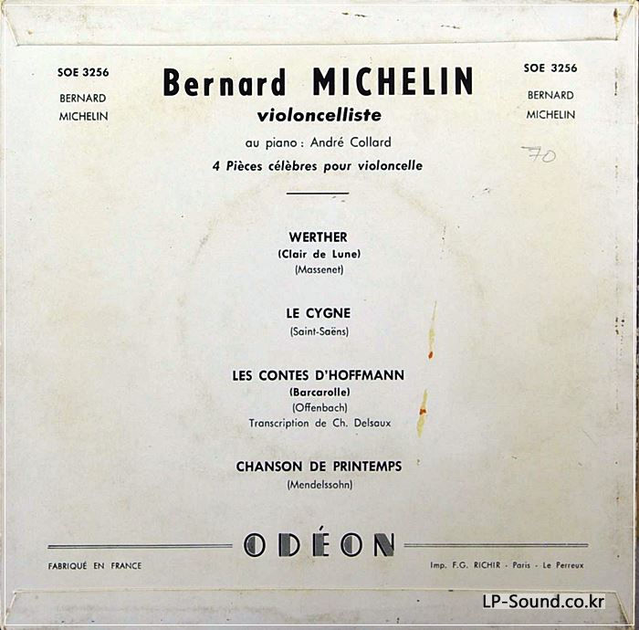 BERNARD MICHELIN CELLO A. COLLARD PIANO  FRENCH EP ODEON