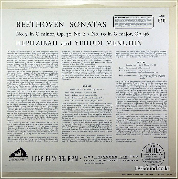 BEETHOVEN SONATAS No. 7 .10  HEPHSIBAH AND YEHUDI MENUHIN