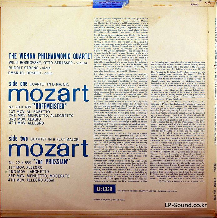 MOZART QUARTET NO. 20 