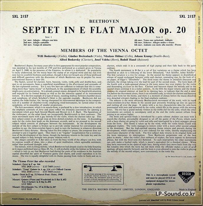 BEETHOVEN SEPTET OP. 20 / MEMBERS OF THE VIENNA OCTET