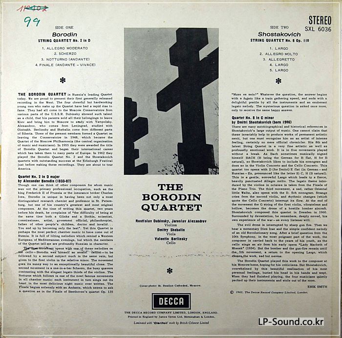 BORODIN SHOSTAKOVICH QUARTETS LP NM WB GR OR