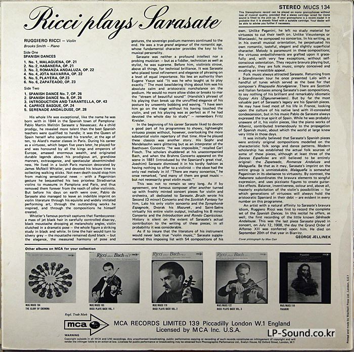*RUGGIERO RICCI* PLAYS *SARASATE: SPANISH DANCES etc *BROOKS SMITH