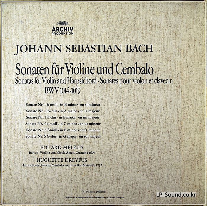 MELKUS - J S BACH SONATAS FOR VIOLIN AND PIANO - ARCHIV STEREO BOX