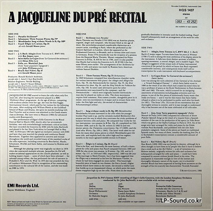 HQS 1437 UK STEREO A JACQUELINE DU PRE RECITAL