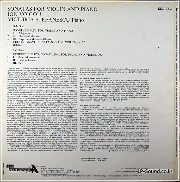 DECCA SDD 352 (NO SXL) *VOICOU STEFANESCU* RAVEL YSAYE ENESCO VIOLIN SONATA