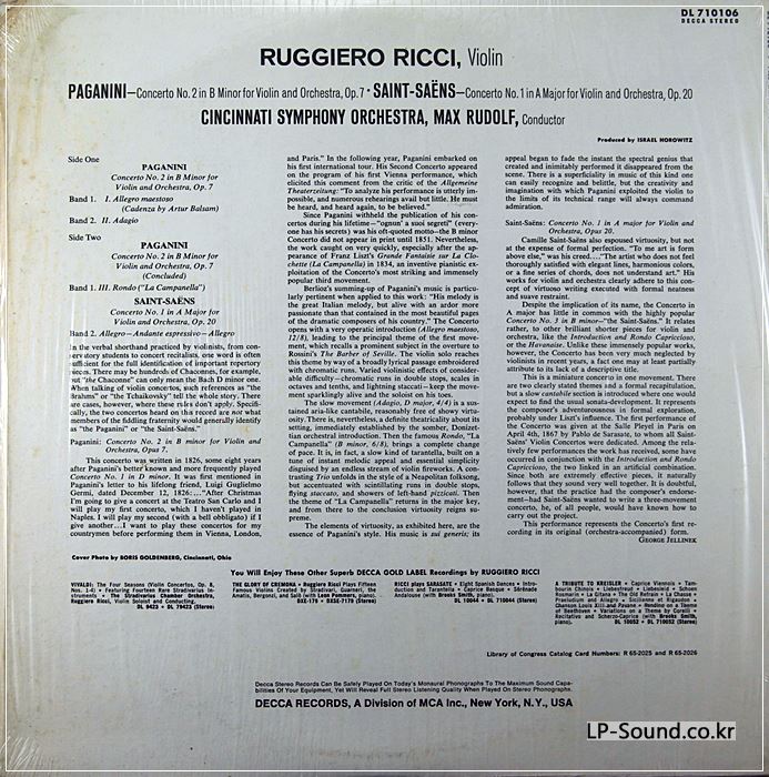 DECCA/US DL 710106 RICCI: PAGANINI, SAINT-SAENS VIOLIN CONCERTOS