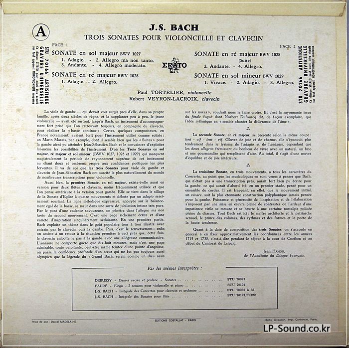 TORTELIER LACROIX BACH SONATAS FRENCH ERATO STU 70166