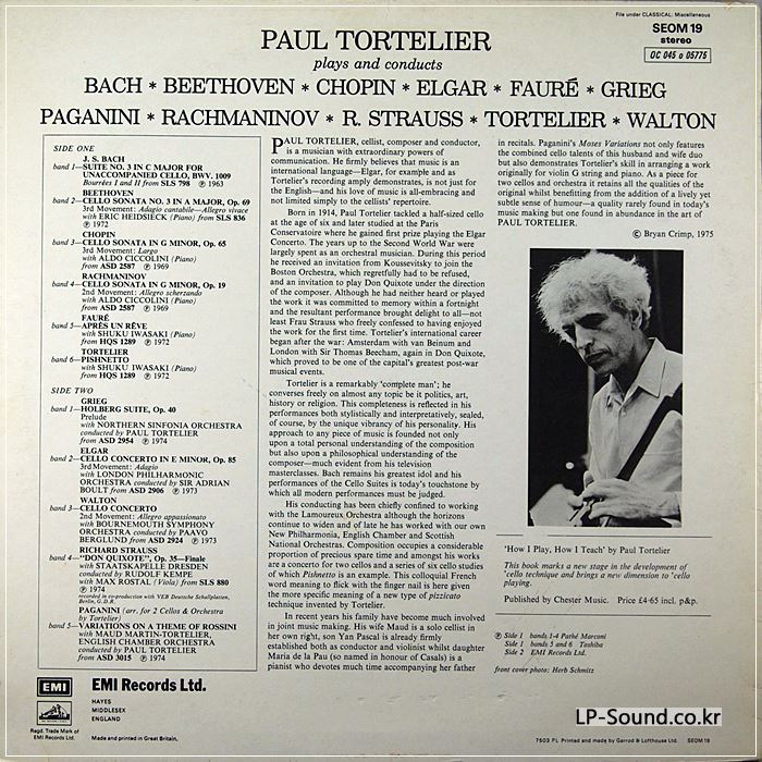 SEOM 19 - PAUL TORTELIER - PLAYS & CONDUCTS - BACH BEETHOVEN CHOPIN ELGAR UK