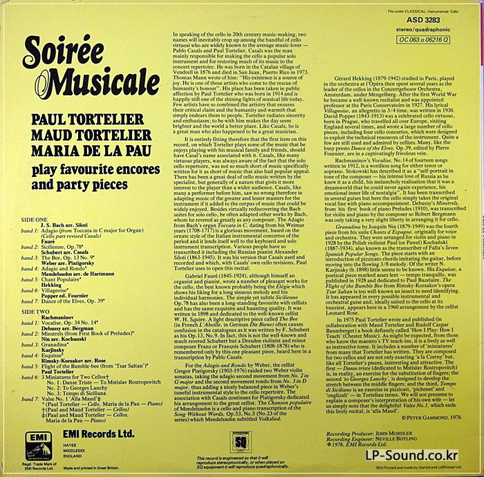 PAUL TORTELIER : SOIREE MUSICALE SIGNED QUAD      ASD 3283