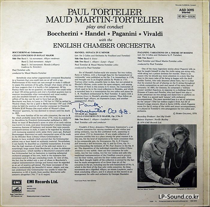 ASD 3015 STEREO BOCCHERIN CELLO CONCERTO PAUL & MAUD MARTIN TORTELIER
