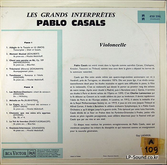 PABLO CASALS LES GRANDS INTERPRETES