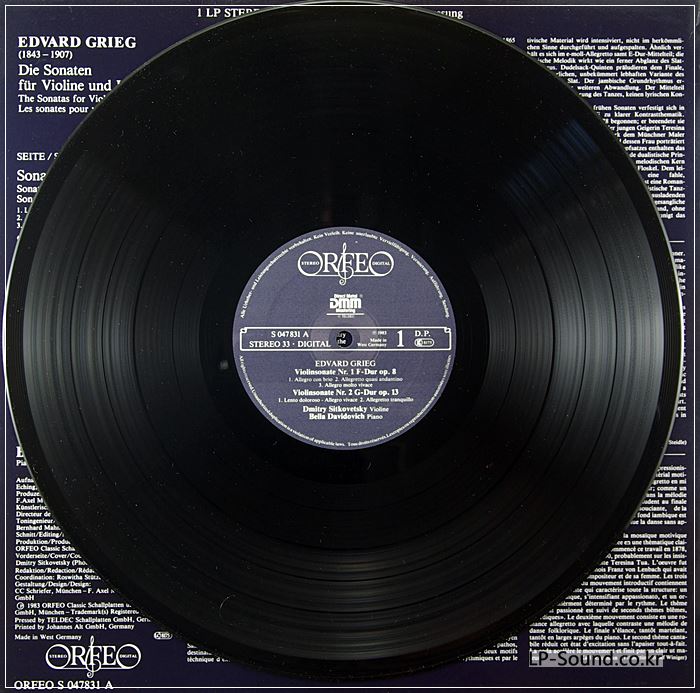 GRIEG VIOLIN SONATAS SITKOVETSKY DAVIDOVICH  ORFEO LP S047831A