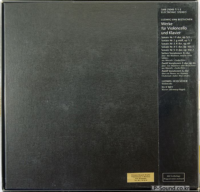 TELEFUNKEN BEETHOVEN LUDWIG HOELSCHER ELLY NEY CELLO WORKS 3 LP BOX NM