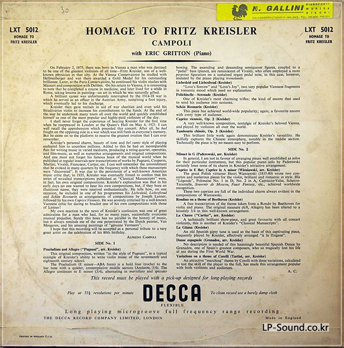 LXT 5012 *CAMPOLI* PLAYS *HOMAGE TO FRITZ KREISILER* ERIC GATTON