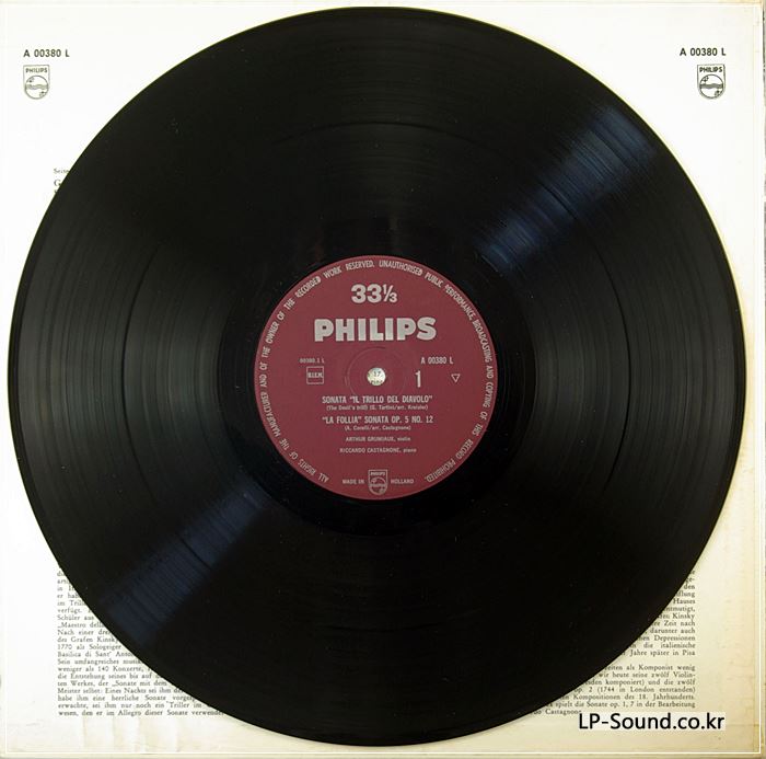 ARTHUR GRUMIAUX / RICCARDO CASTAGNONE LP PHILIPS MINIGROOVE A 00380 L