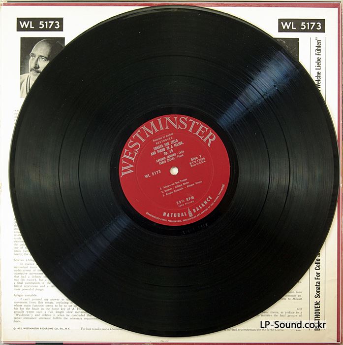 WESTMINSTER WL 5173- BEETHOVEN CELLO SONATAS- JANIGRO