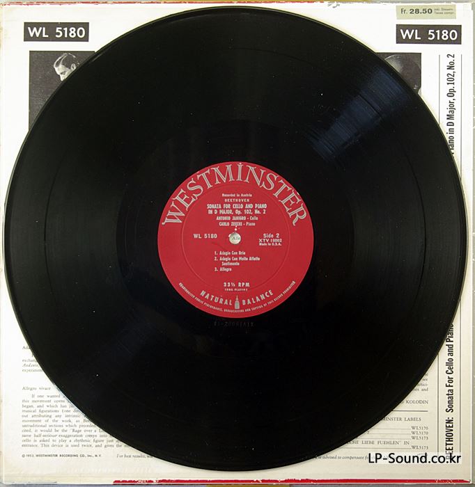 WESTMINSTER WL 5180- BEETHOVEN CELLO SONATAS- JANIGRO