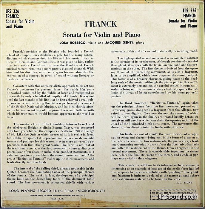 CESAR FRANCK: VIOLIN SONATA IN A MAJOR – BOBESCO & GENTY