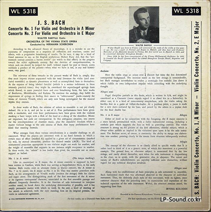 J.S. BACH CONCERTO NO.1/2 FOR VIOLOIN AND ORCHESTRA, WALTER BARYLLI