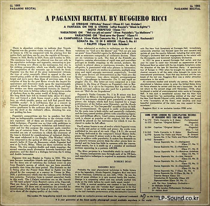 LONDON LL 1005 UK MONO ORIG RUGGIERO RICCI A PAGANINI RECITAL