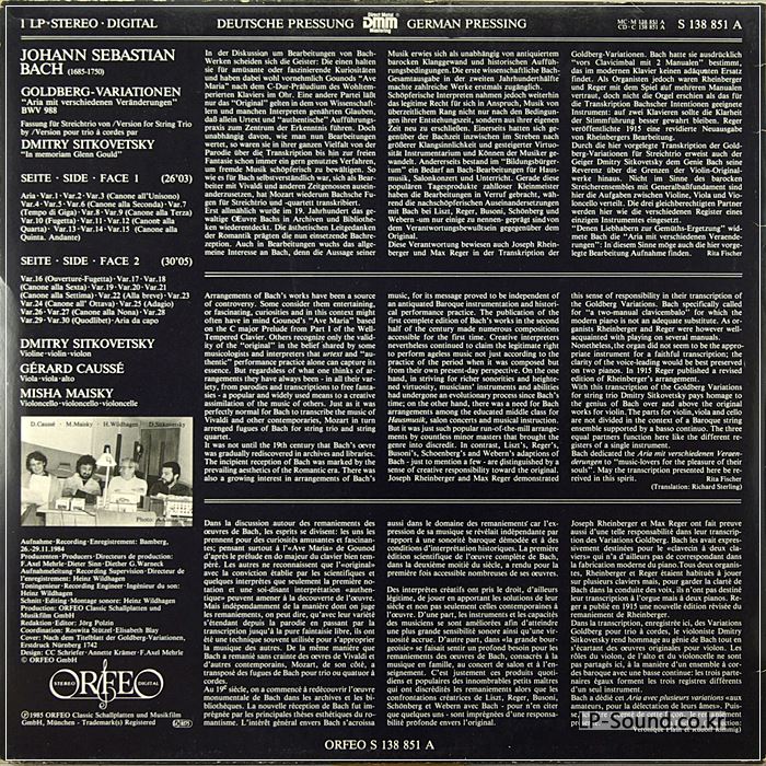* BACH GOLBERG VARIATIONS SITKOVETSKY MAISKY CAUSSE