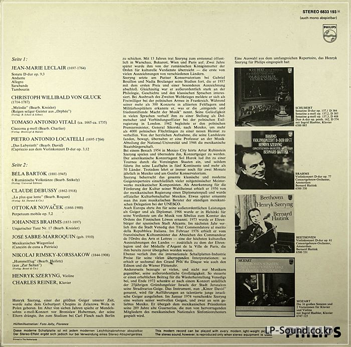 ZAUBER DER VIOLINE HENRYK SZERYNG/ CHARLES REINER