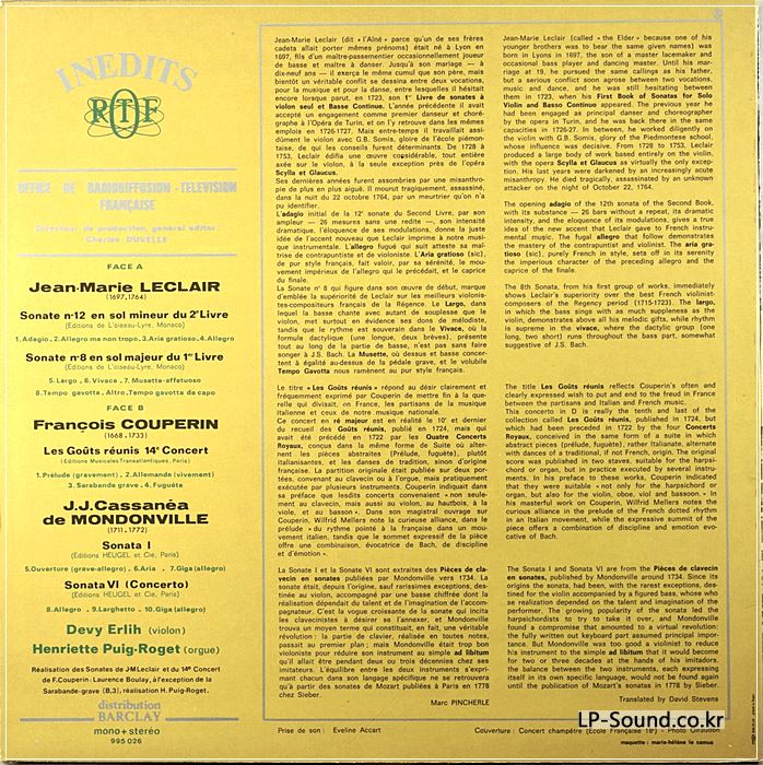 RARE DEVY ERLIH  J.M.LECLAIR,F.COUPERIN,MONDONVILLE