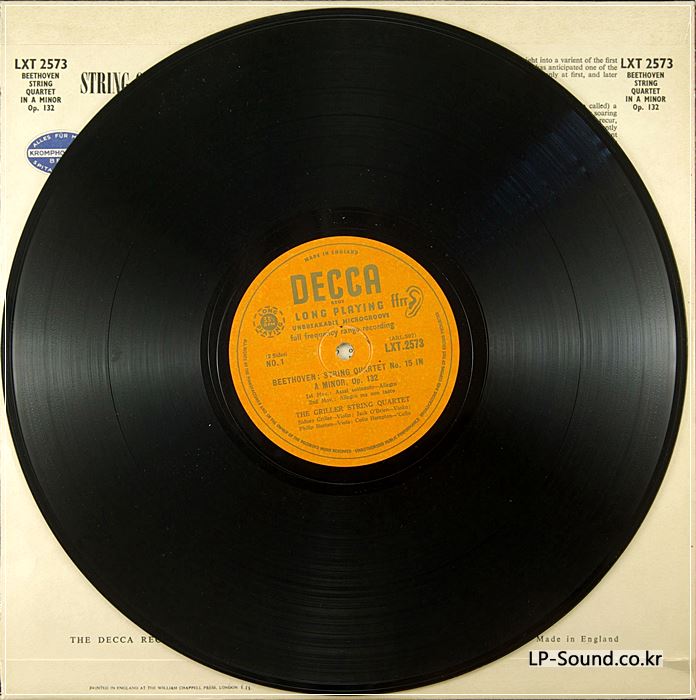 BEETHOVEN STRING QUARTET NO. 15 GRILLER QUARTET*DECCA LXT 2573
