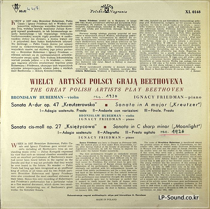 BRONISLAW HUBERMAN - IGNACY FRIEDMAN / BEETHOVEN / MUZA