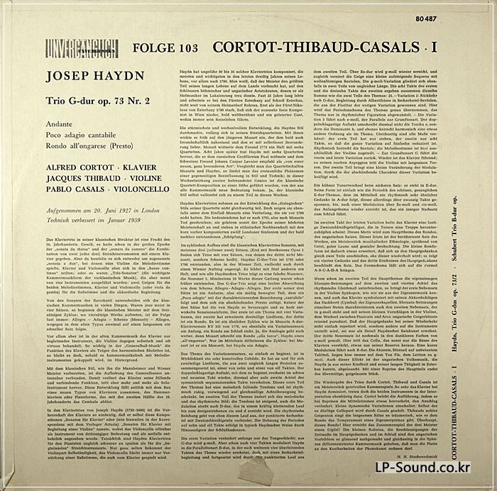 CASALS / CORTOT / THIBAUD HAYDN SCHUBERT TRIO