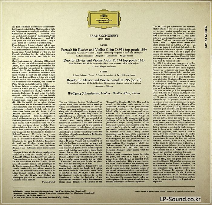 SCHNEIDERHAN : SCHUBERT FANTASIE & RONDO