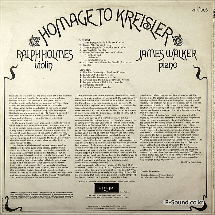 HOMAGE TO KREISLER *RALPH HOLMES / JAMES WALKER