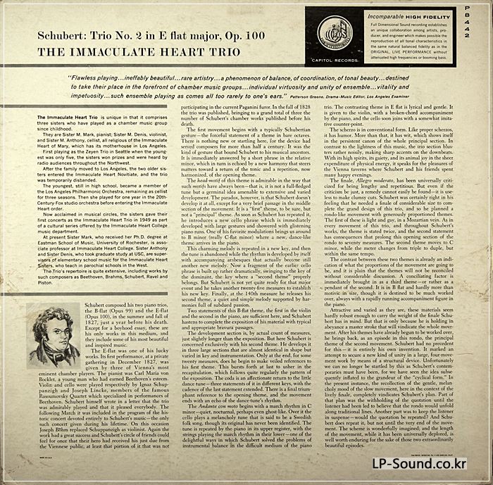 THE IMMACULATE HEART TRIO SCHUBERT TRIO NO.2 OP100 CAPITOL