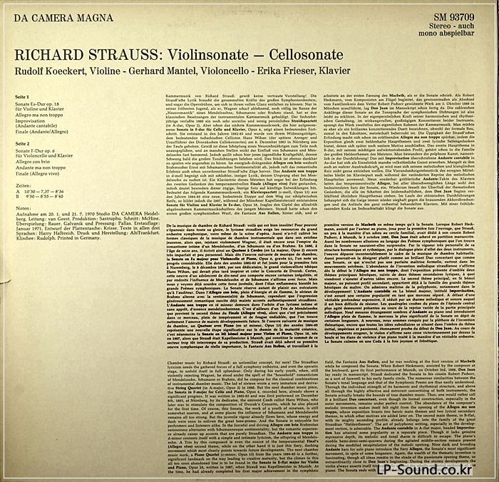 RICHARD STRAUSS VIOLIN SONATA OP.18/GERHARD MANTELL CELLO