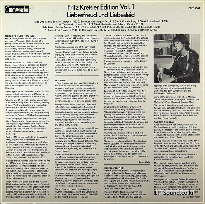 TAKAKO NISHIZAKI plays KREISLER / CAMERATA VOL.1 LP