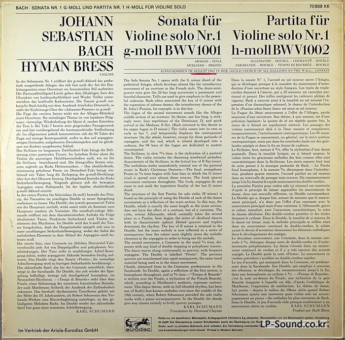 BACH - SONATAS & PARTITAS FOR SOLO VIOLIN - HYMANN BRESS