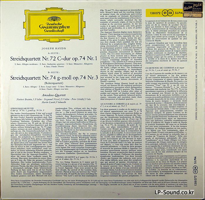 HAYDN STRING QUARTETS / DGG RED STEREO SLPM 138 072