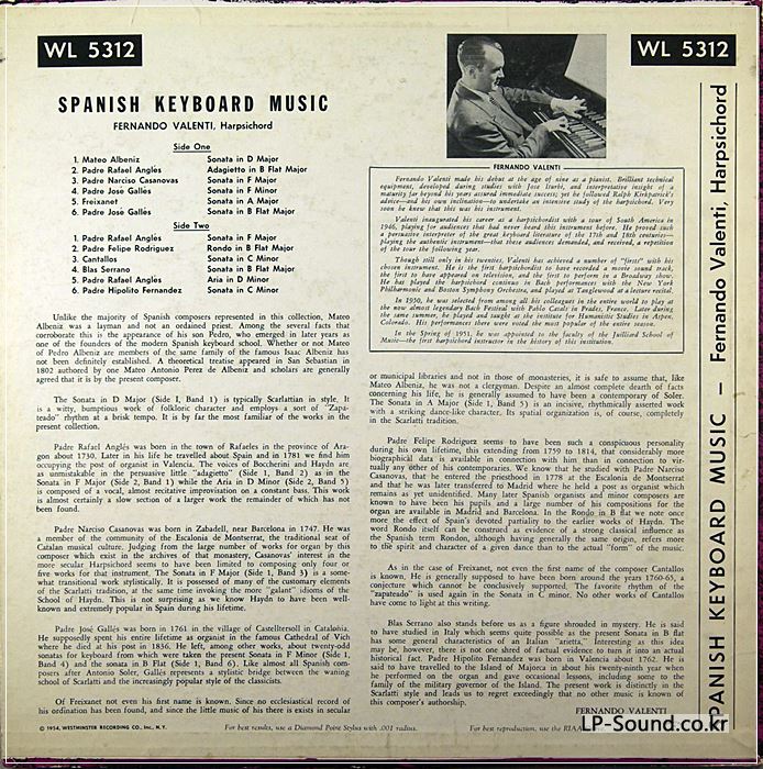 SPANISH KEYBOARD MUSIC, FERNANDO VALENTI, HARPSICHORD WESTMINSTER