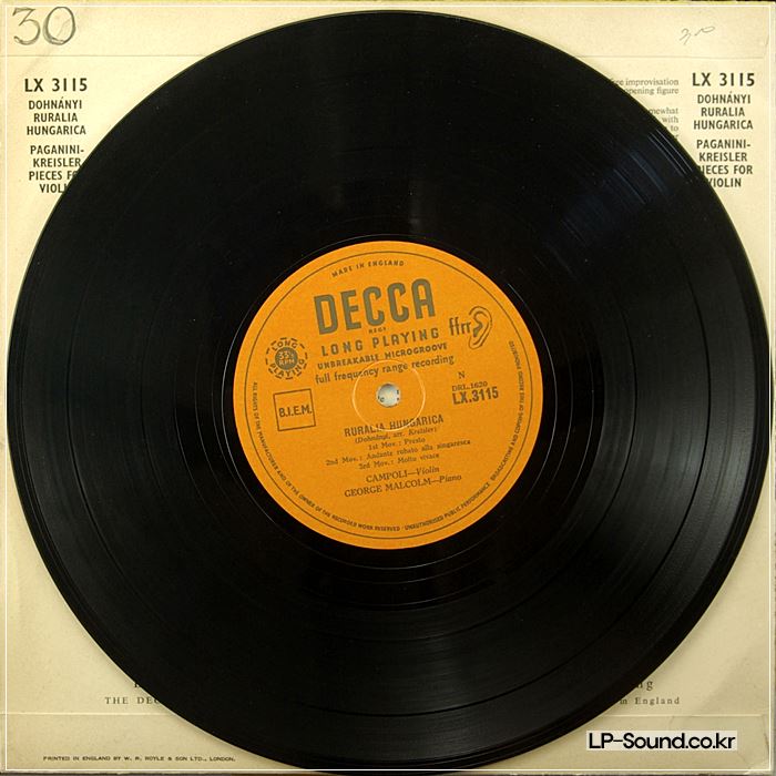 PAGANINI CAPRICE DOHNANYI HUNGARICA CAMPOLI MALCOLM DECCA LX 3115 RARE